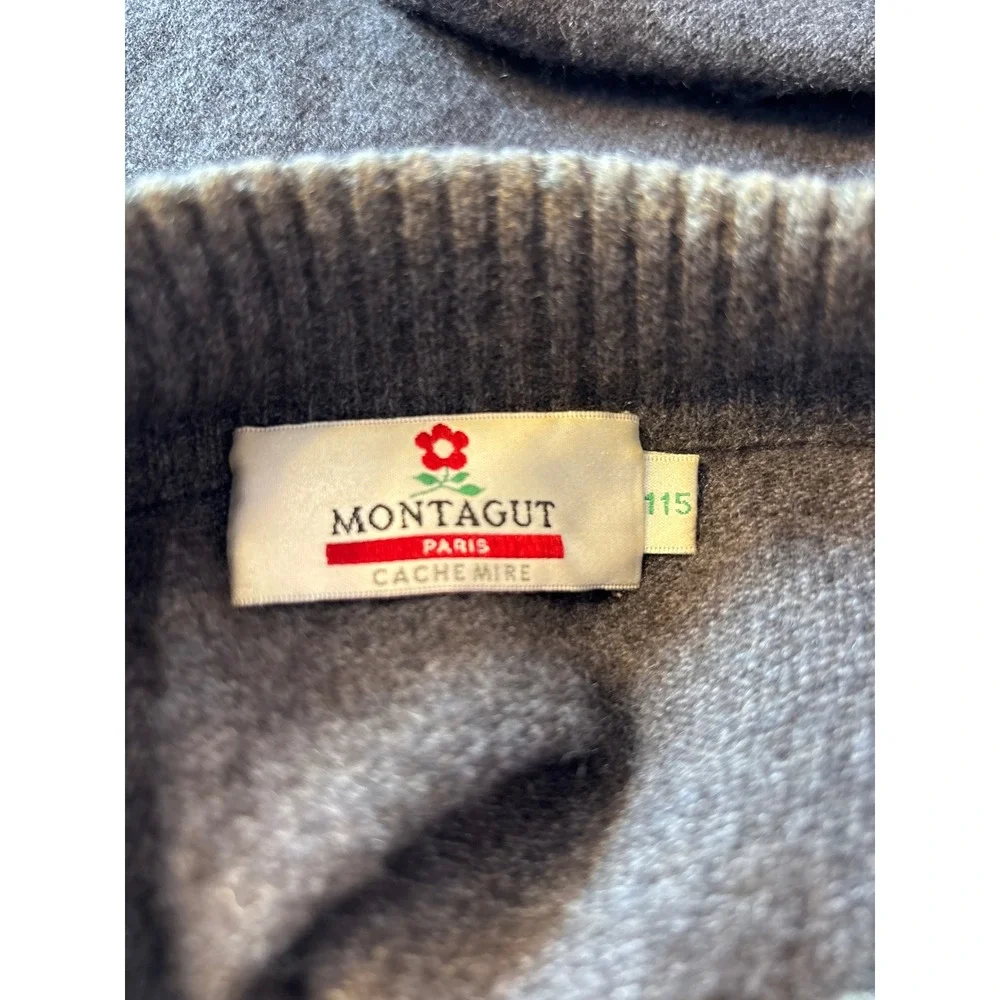 Montagut Paris 100% Cashmere Striped Mock Neck Sweater Charcoal Grey‎ Size 115